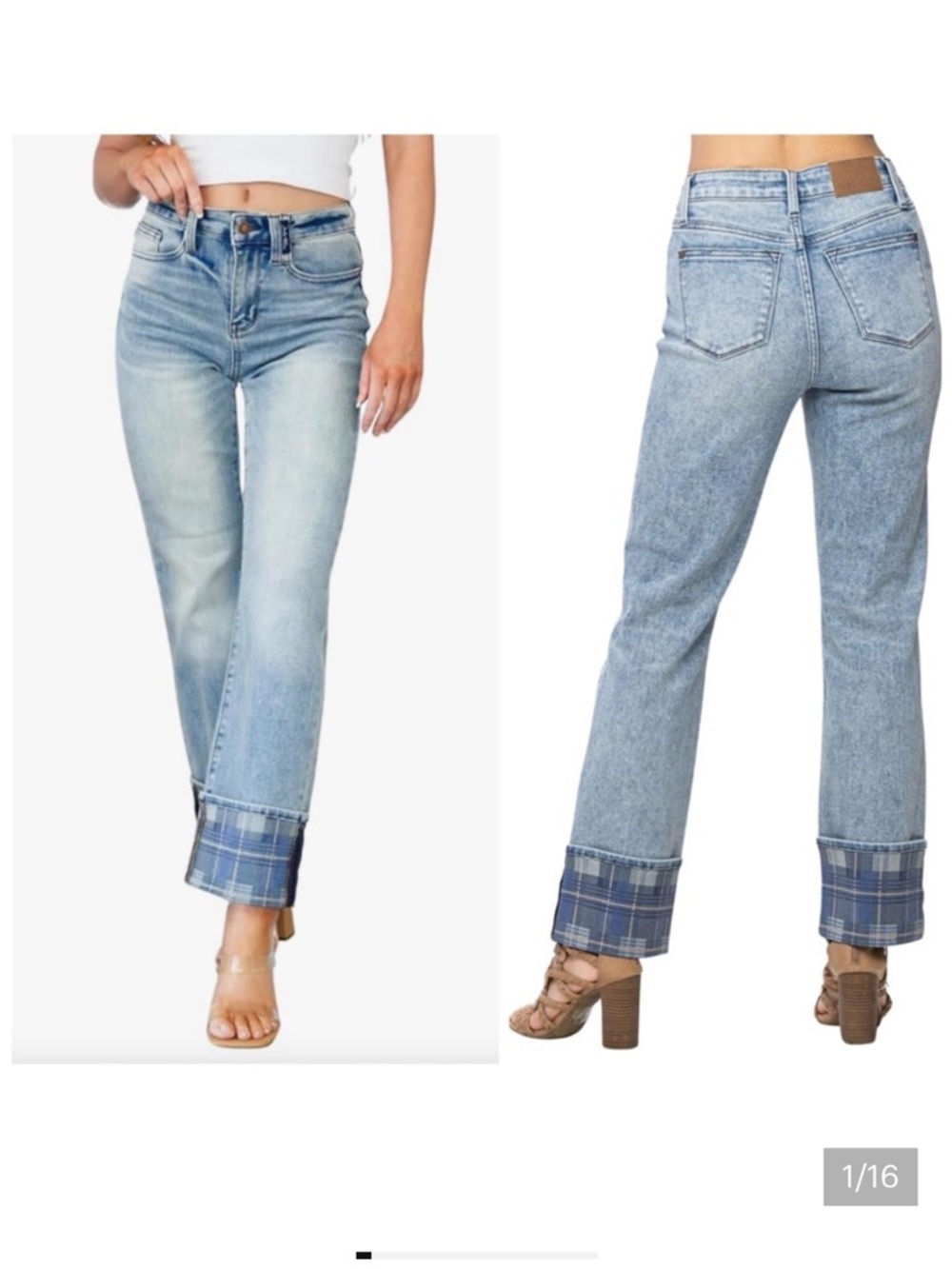 JUDY BLUE Straight Plaid Cuff Jeans 18W